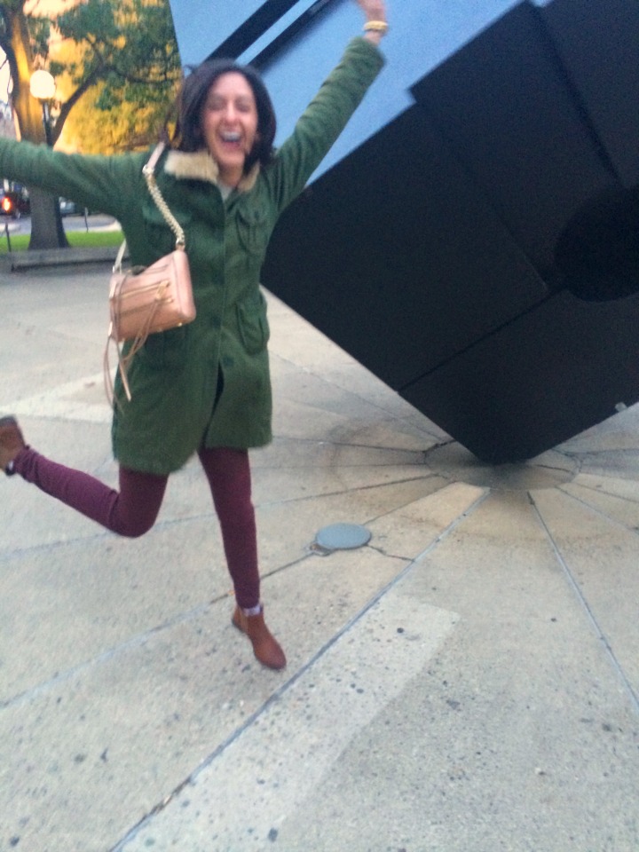 Rory jumping in front of the cube