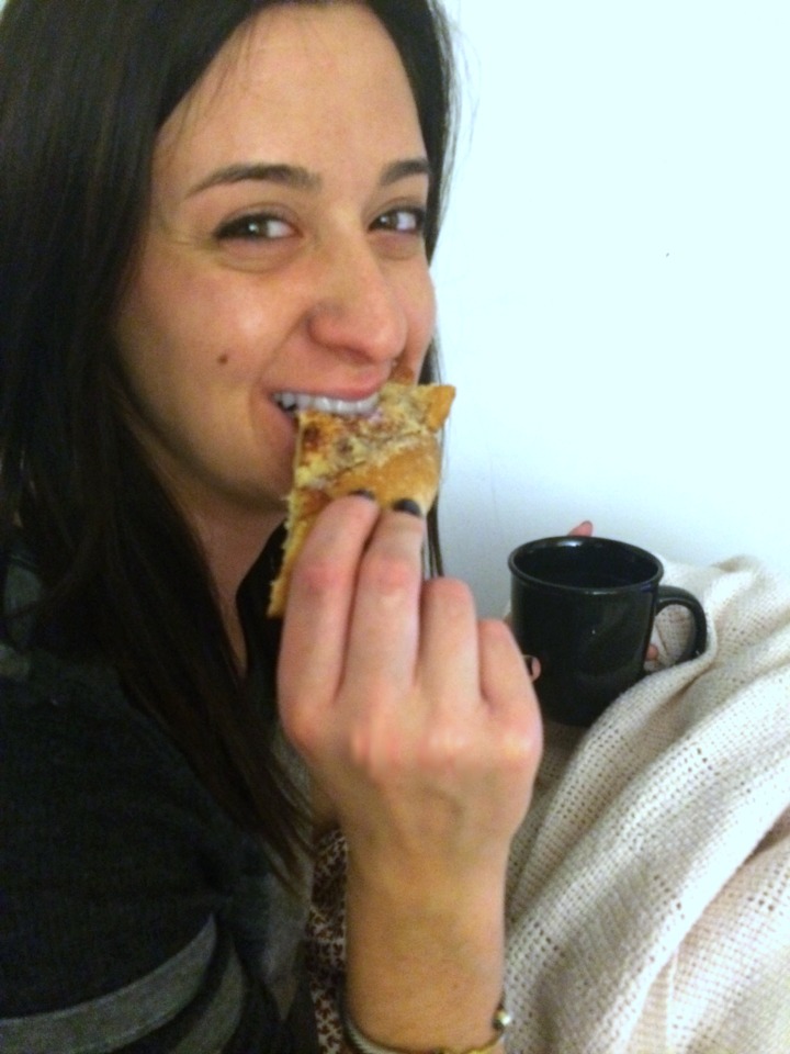 Rory eating cheesy bread